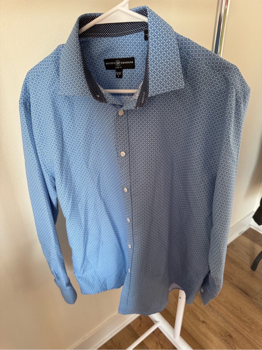 Society of Threads Slim Fit Geometric Performance Dress Shirt Size Large